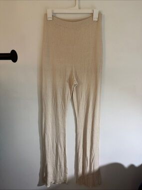 Free People Cream Ribbed Knit High-Waist Pants